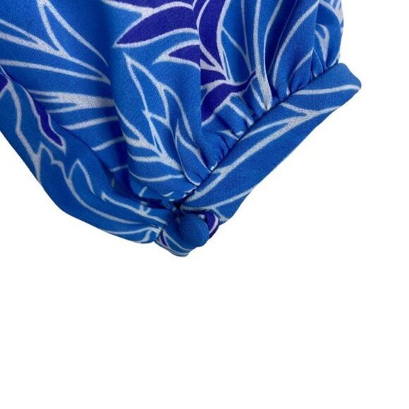 MISSY HOUSE Vintage Blue Floral Hibiscus Pleated Front Belted Dress US 17-18 - Picture 9 of 14